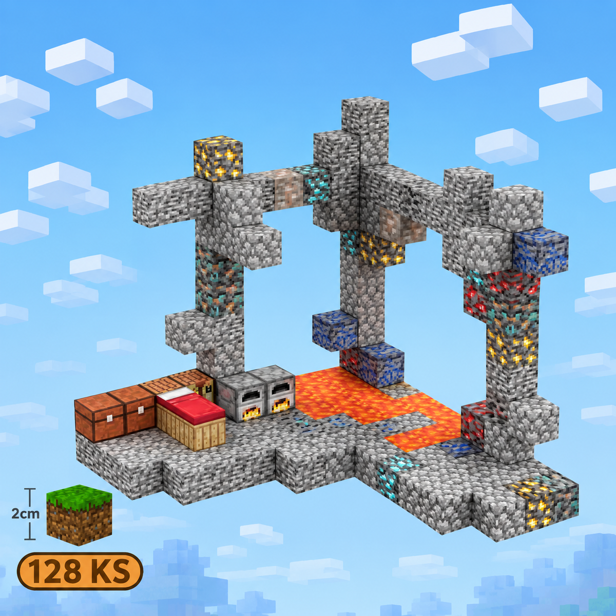 Minecraft magnetická stavebnice - 128 kusů + 6 figurky