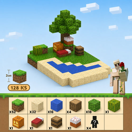 Minecraft magnetická stavebnica - 128 kusov + 4 figúrky
