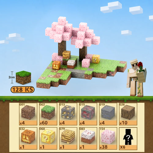 Minecraft magnetická stavebnica - 128 kusov + 6 figúrok
